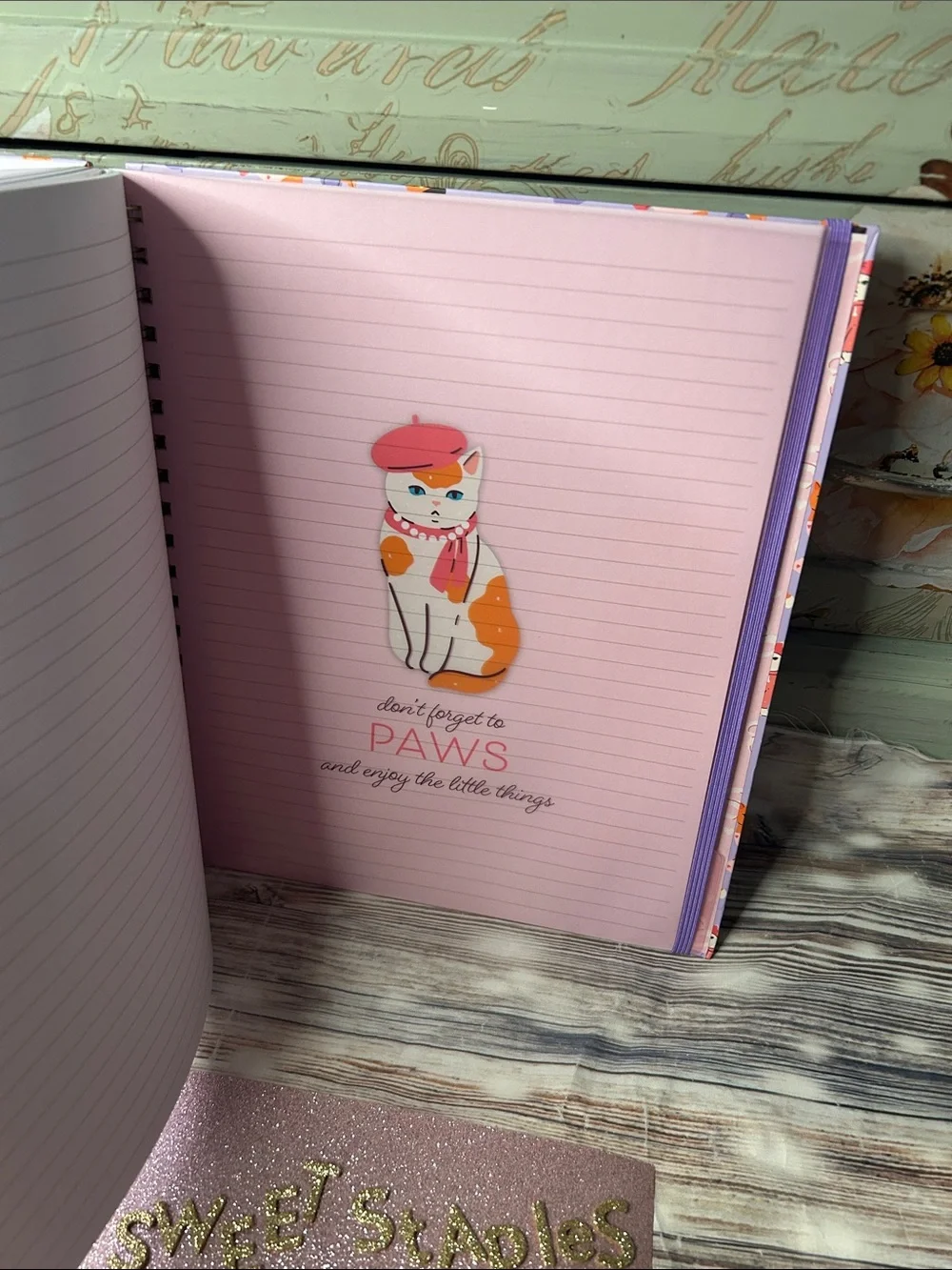 🎀😻 Adorable Kitty Cat Pattern Five-Subject Notebook Pink Purple Big